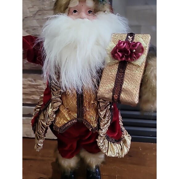 Victorian Christmas Santa Mantel Table Top Figurine 19”Fur Trim Elegant Velvet - Picture 5 of 16